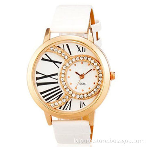 Laipute Women's Crystal Decorated, Analog Quartz Alloy Watch with Faux Leather Strap, White